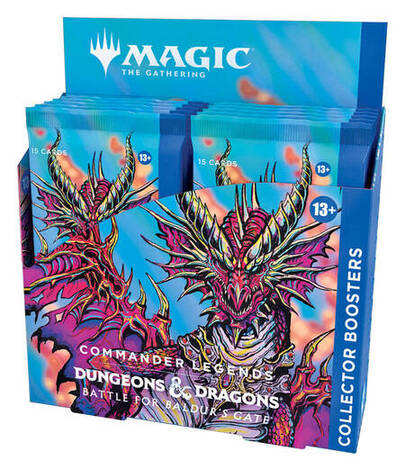 magic the gathering commander legends battle for baldur's gate logo dugeons & dragons collector boosters display 2